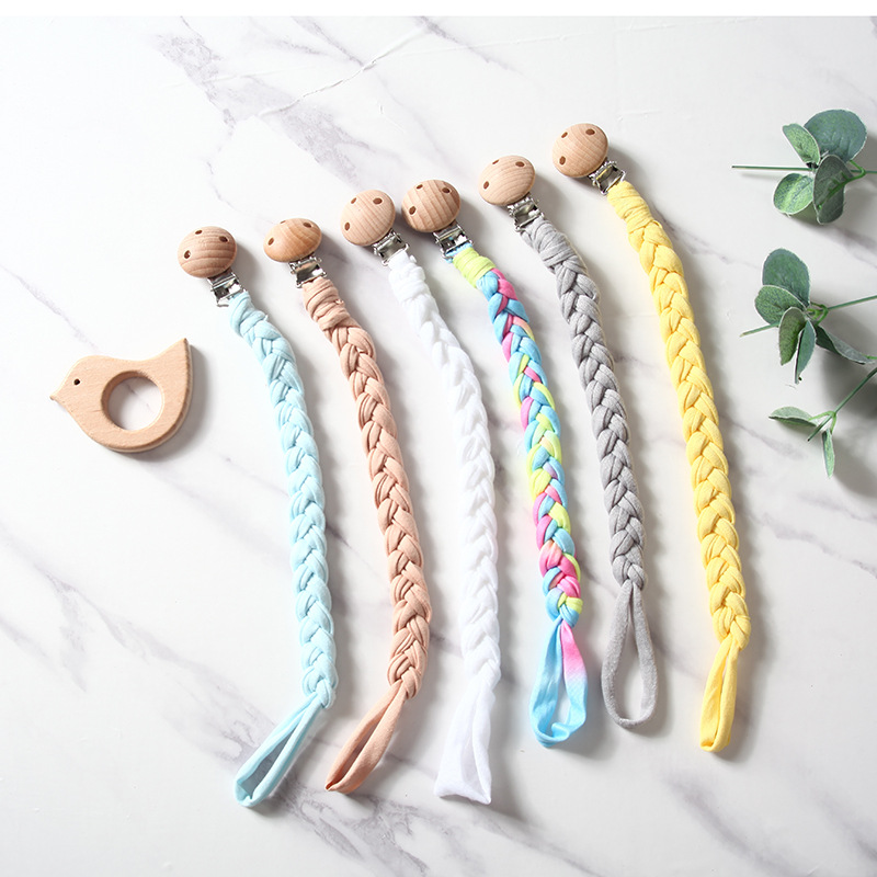 Ins Amazon Pacifier Chain Pacifier Rope Anti-Fall Chain Cartoon Wooden Elephant Animal Baby Pacifier Chain