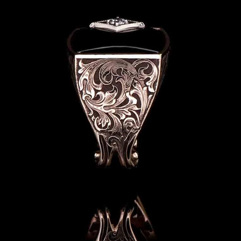 Retro Carved Pattern Alloy Inlaid Zircon Geometric Ring display picture 3