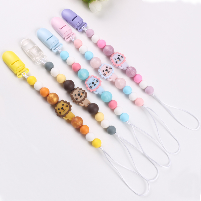Amazon new baby lion silicone teether anti-drop chain baby pacifier chain toy anti-drop chain