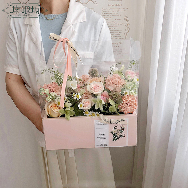 Oferta especial: Caja de regalo de flores para el Festival del Medio Otoño, caja de flores plegable de PVC transparente, cesta de regalo de flores, caja para pastel de flores, popular en línea