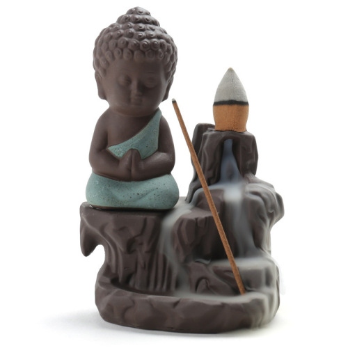 Creative backflow incense burner purple sand little monk mountain running water insert incense line incense burner ceramic incense channel home office ornaments
