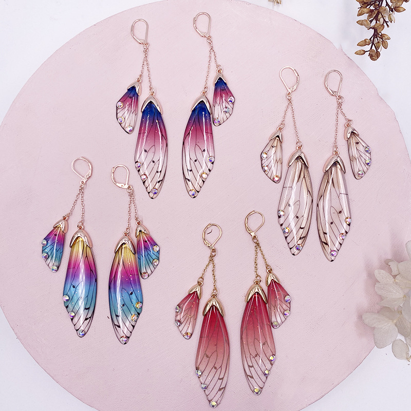 Wholesale Jewelry 1 Pair Simple Style Wings Alloy Rhinestones Drop Earrings display picture 3