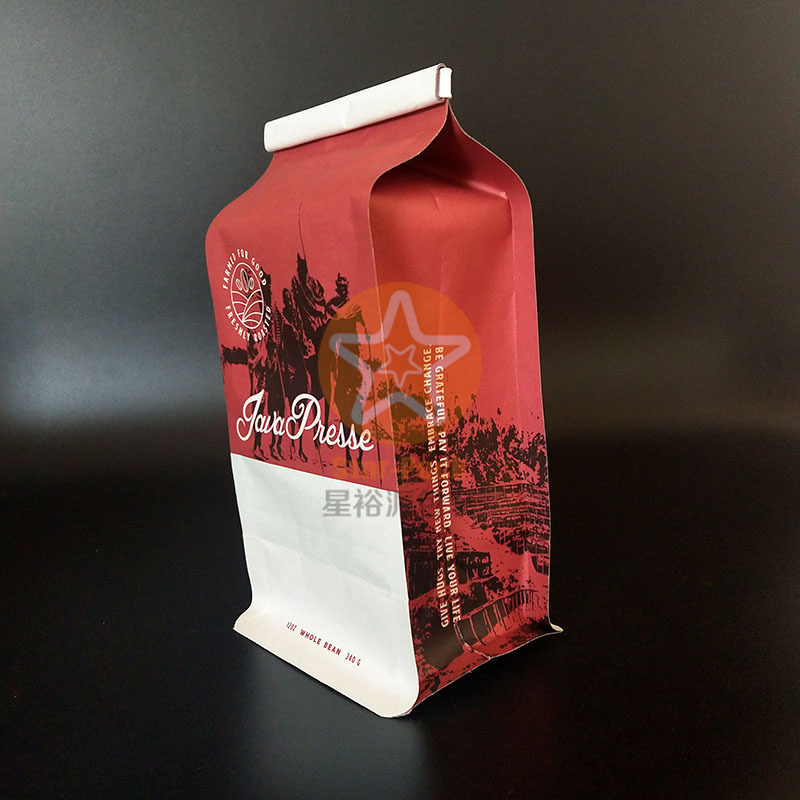 新品彩印八边封卷边自封口咖啡袋 柔印环保加厚牛皮纸340克咖啡袋