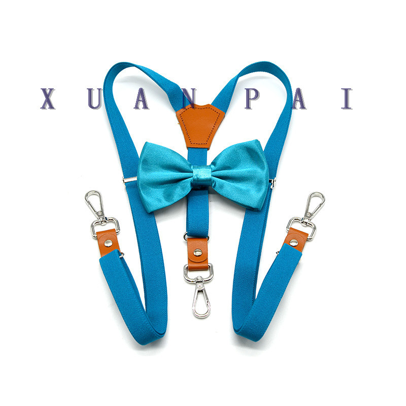 新款男女纯色2.0三夹西装衬衫吊裤带五金背带夹领结套装