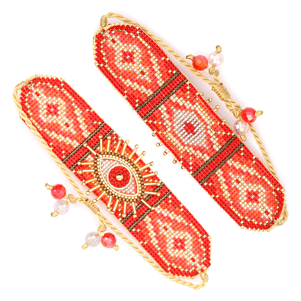 12g Weight No Inlaid Inlay Material Bracelets Classification Anniversary, Business, Travel Occasion Eye Pattern Unisex Gender Knitting Design Fashion Style European And American New Miyuki Rice Beads Hand-woven Turkish Devil Eyes Personality Stacking Wide Bracelet 8