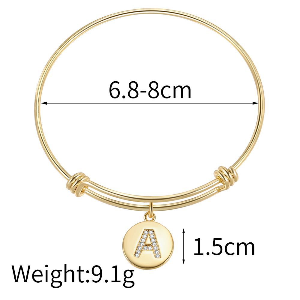 European and American live mouth adjustable 26 letter real gold plated zircon copper bracelet