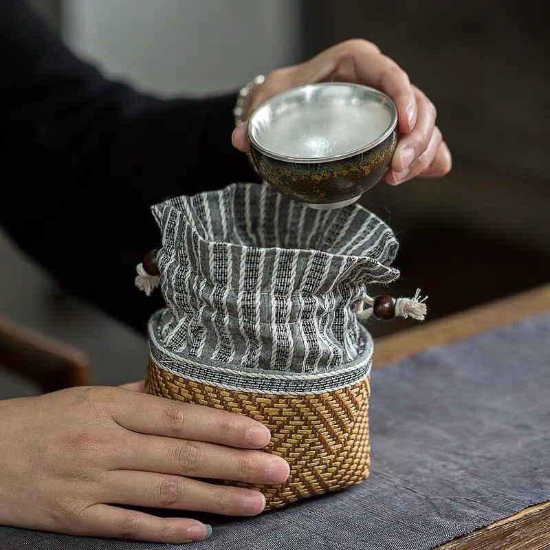 Juego de té de Kung Fu portátil traje de viaje bolsa de tela de lino de algodón juego de té bolsa de almacenamiento una olla dos tazas bolsa de tela té