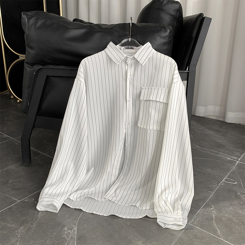 Camisa a rayas estilo Harajuku marca de moda casual Camisa de manga larga estilo coreano suelta de moda ins chaqueta de camisa de todo fósforo