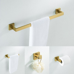 304不鏽鋼毛巾架衛浴掛件拉絲金廁紙捲紙置物四件套單杆衣鈎跨境