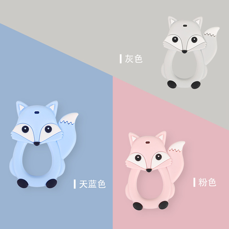 批发婴儿食品级硅胶牙胶卡通小狐狸磨牙棒咬咬乐儿童安抚玩具咬胶