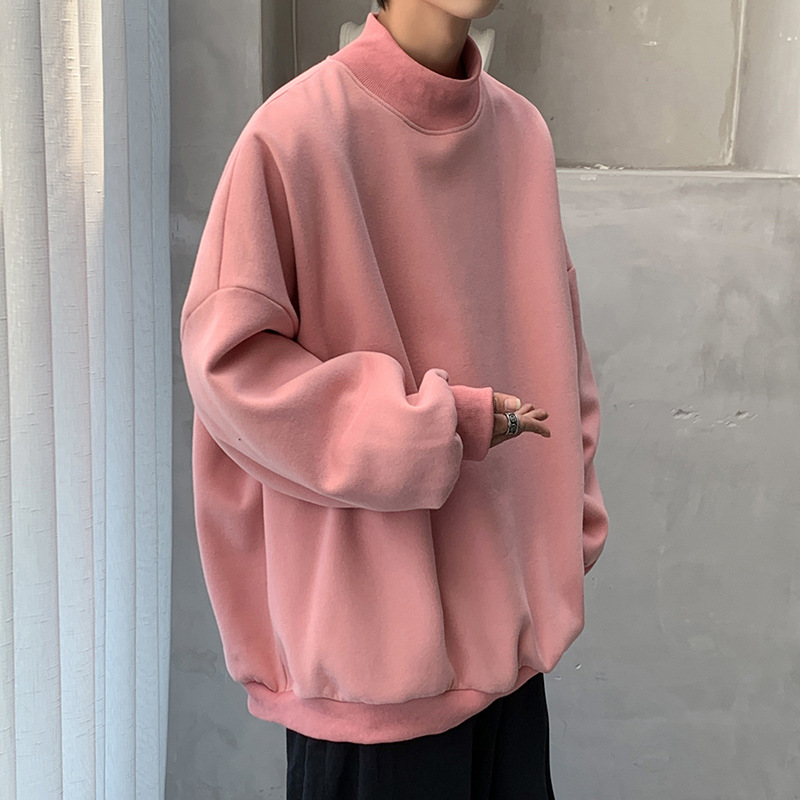 半高领卫衣男加绒秋冬款宽松潮流ins港风百搭oversize情侣装衣服