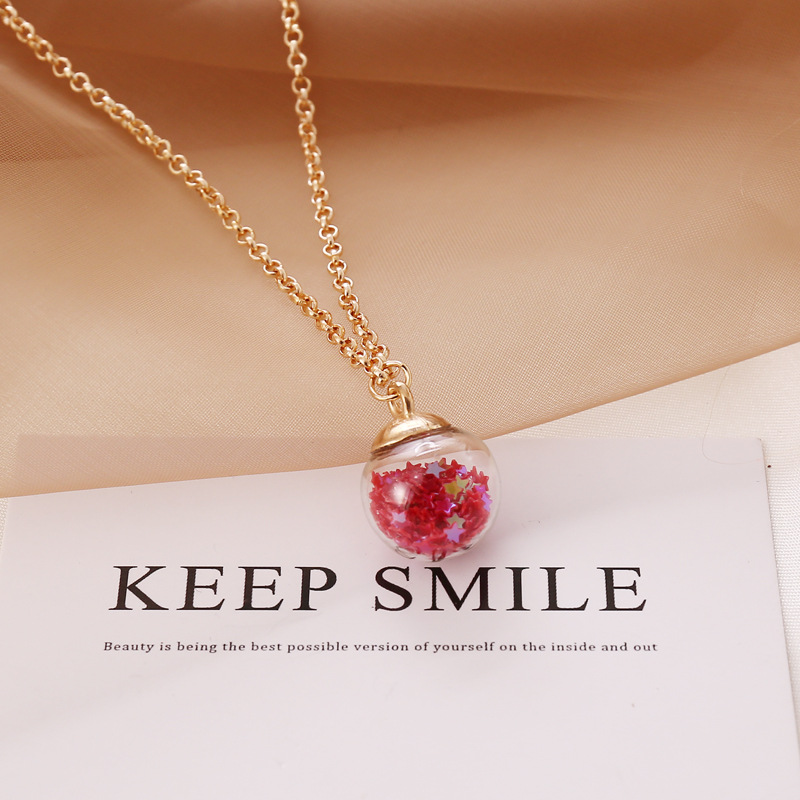 simple fluorescent five-pointed star glass ball pendent necklace