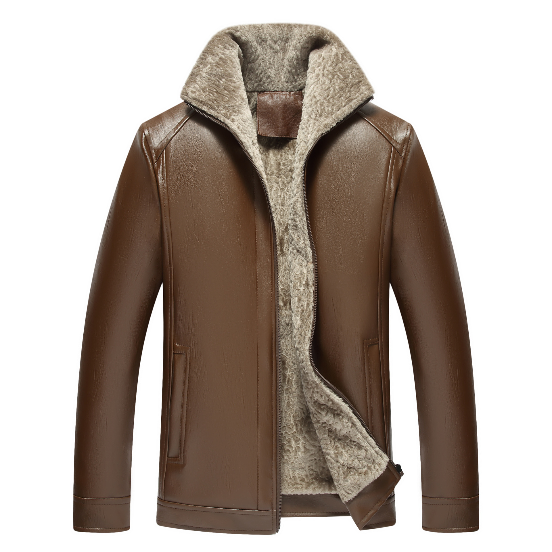 2020 Autumn and winter man leisure time leather clothing thickening Plush Fur one Middle and old age leather jacket coat