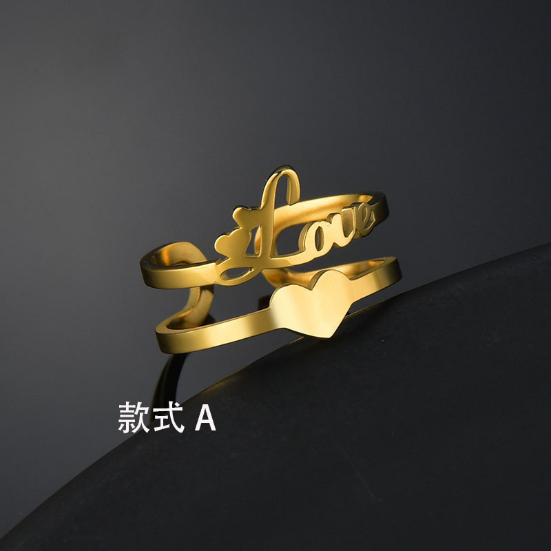 Fashion Love Titanium Steel Letter Open Ring display picture 2