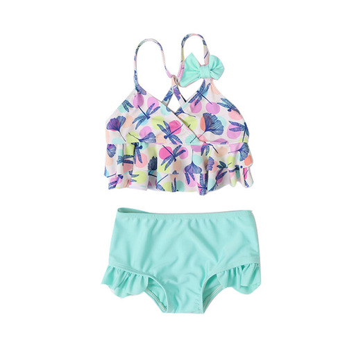 New children's swimsuit cross-border split baby girl swimsuit girl's cute dragonfly colorful dot print swimsuit