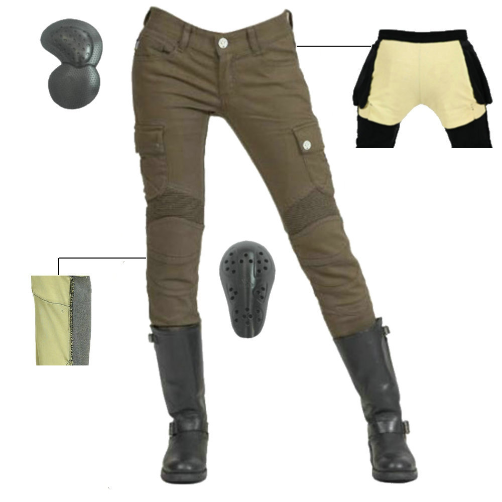 Ventas Directas de la fábrica verde del ejército Kevlar pantalones de montar Pantalones vaqueros de la motocicleta de carreras de motos Caballero femenino equipo de protección