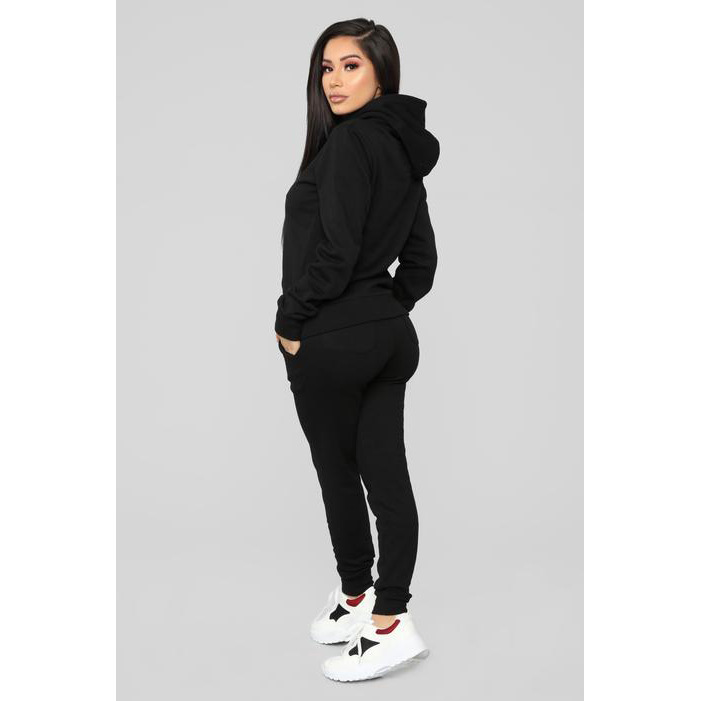 solid color drawstring hoodie slim sweatpants two-piece sets NSMRF138905