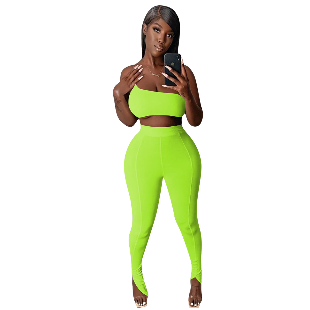 sling wrapped chest fishtail trousers sports set NSNK64924