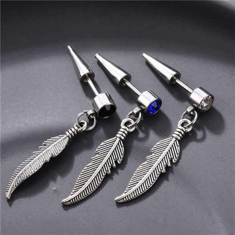 Fashion Feather Stainless Steel Inlay Artificial Gemstones Drop Earrings 1 Piece display picture 1