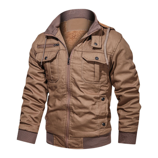 Autumn and winter men’s detachable hooded plush cotton coat casual jacket