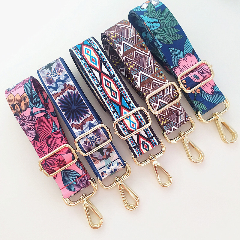 Flower Pattern Women'S Gender New Ethnic Style Flower Shoulder Strap Adjustable Shoulder Crossbody Bag Long Strap Strap Accessory Bag Strap Wide Shoulder Strap