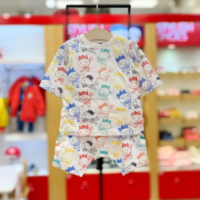 韩国阿路童装2020夏季新款儿童短袖套装中小童卡通纯棉家居两件套|ru