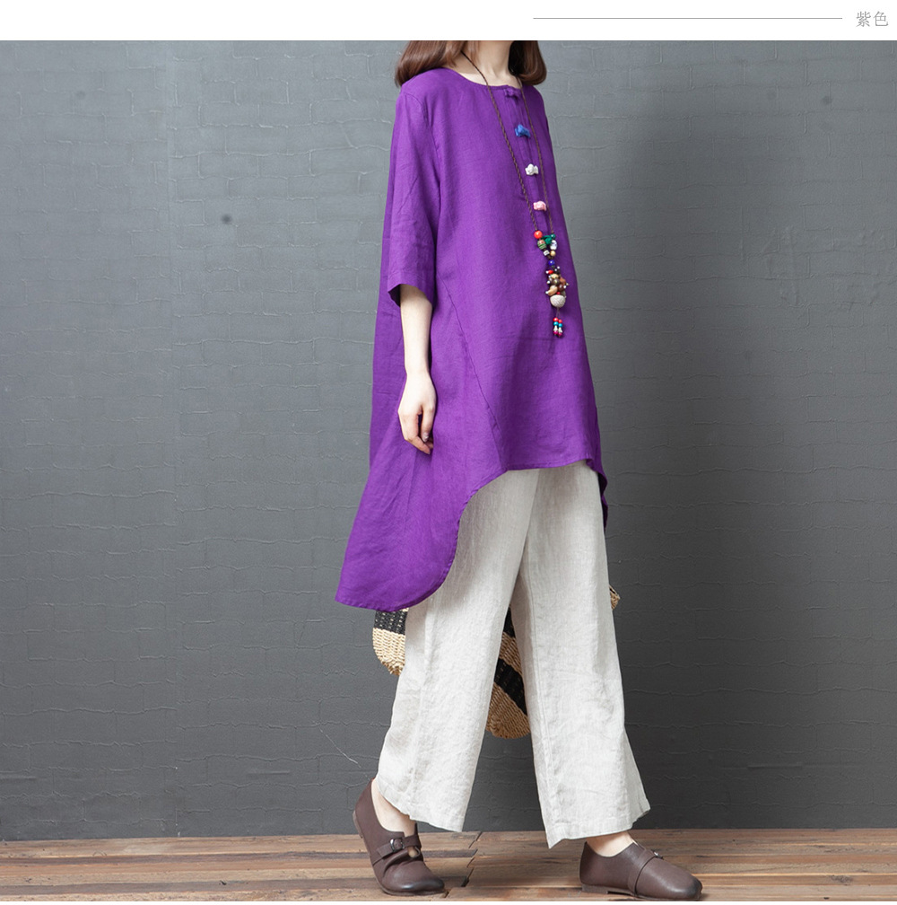 casual round neck mid-length shirt skirt top NSYF2826