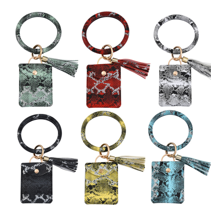 in stock Amazon explosions PU bracelet key chain leather tassel snake card bracelet pendant factory direct sales