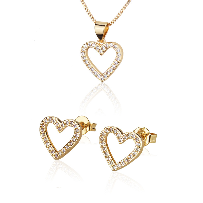 Heart-shaped Necklace Set Hot Sale New Gold-plated Zircon Stud Earrings Wholesale Nihaojewelry display picture 1