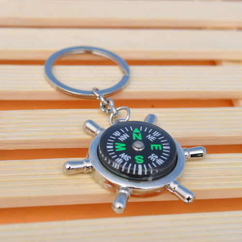 Factory direct sales metal rudder compass keychain creative keychain gift wholesale laser logo available