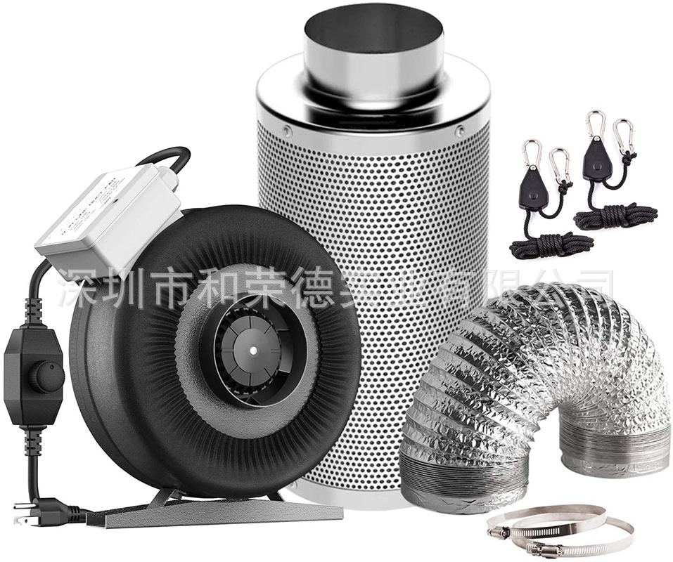 外贸4寸6寸8寸活性炭空气过滤器外转子圆形管道风机套装 一件代发