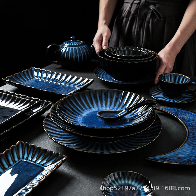 Estilo japonés de la vendimia crisantemo horno tazón y plato traje nórdico hogar tazón plato occidental plato vajilla de cerámica vajilla de regalo