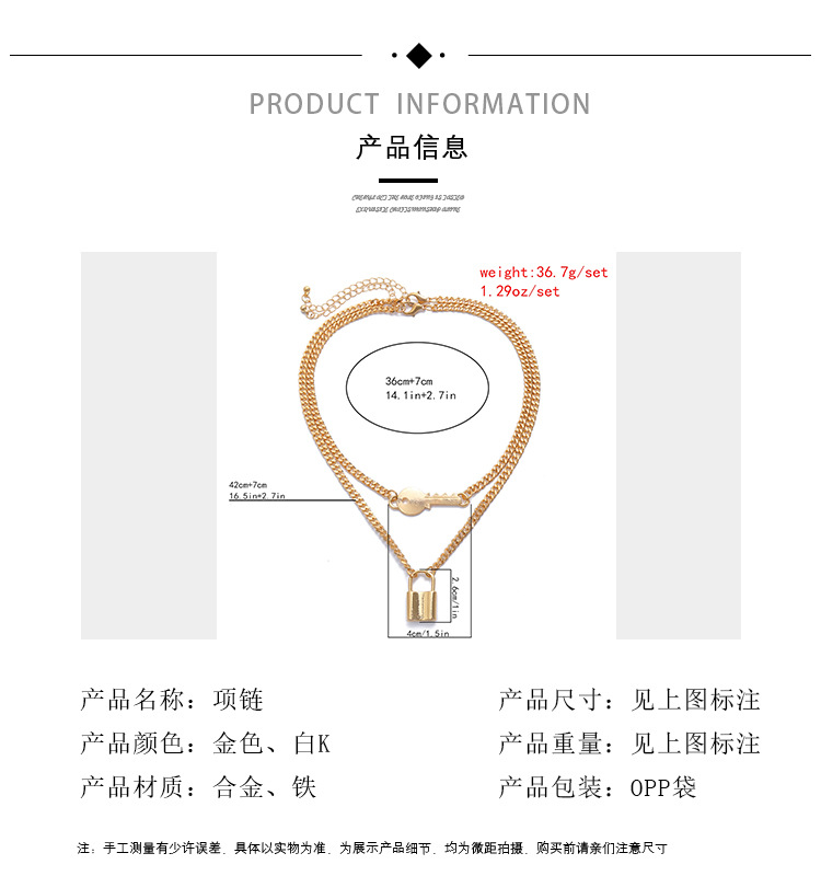 Mode Einfache Mehrschichtige Lock Anhänger Anhänger Legierung Halskette Für Frauen display picture 1