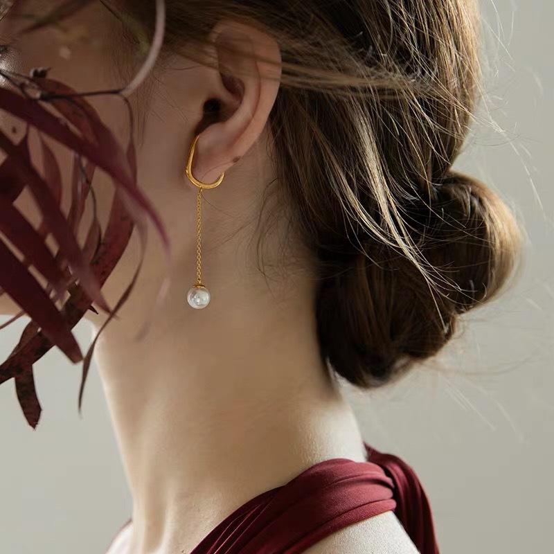 Fashion Earrings Female Pearl Tassel Asymmetric Earrings display picture 2