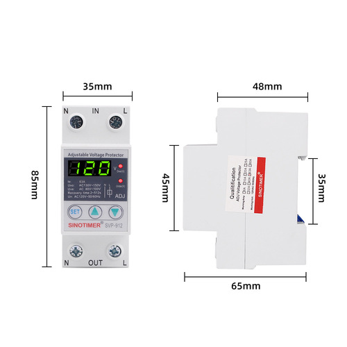 SVP-912 110V 120V Adjustable Smart Self-Resetting Over/Under Voltage Protector Automatic Reset Switch 40A