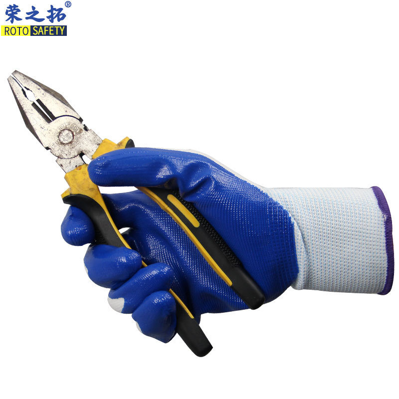 13针白纱兰手套 尼龙耐磨防滑耐油防割工业丁腈浸胶防护劳保批发