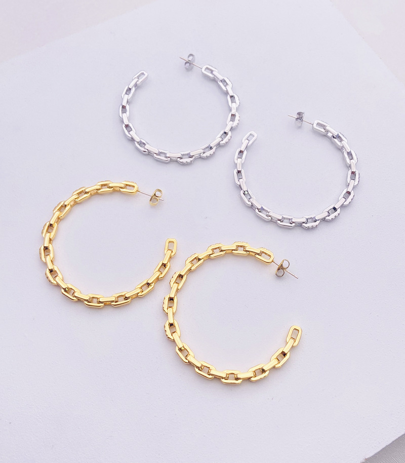 Copper Material 1 Pair Exaggerated C Shape Inlay Copper Zircon Gold Plated Hoop Earrings