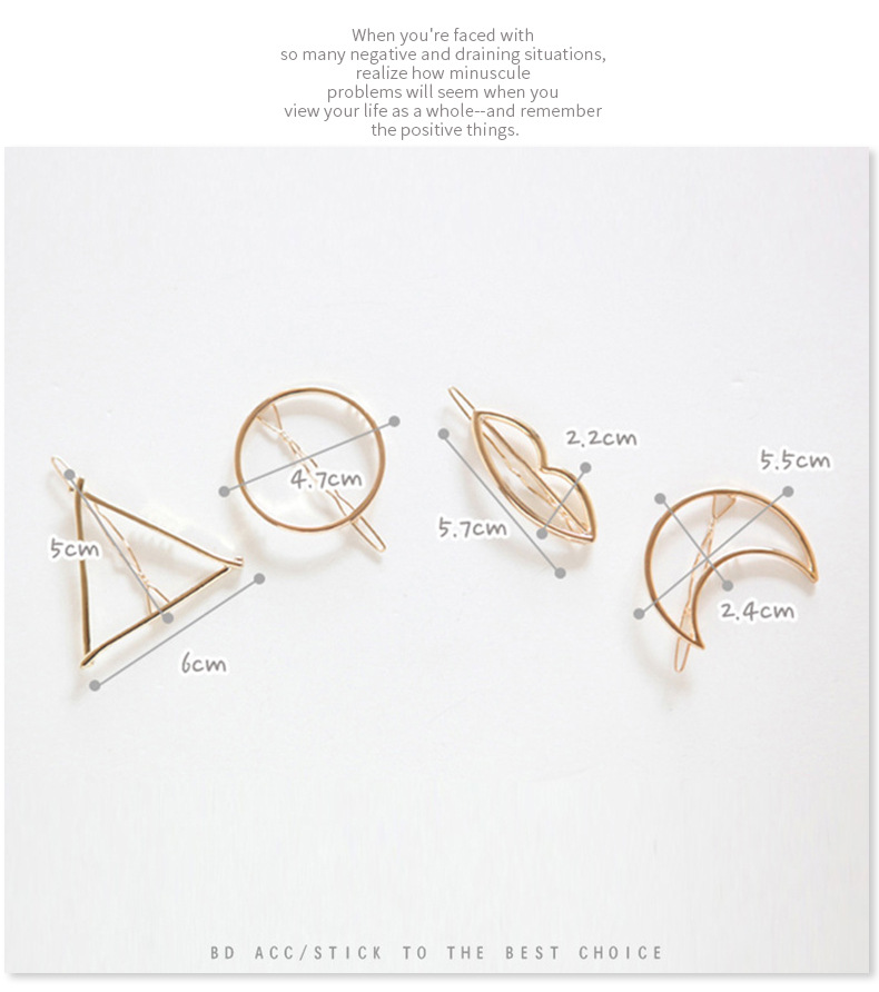 Exquisite Metal Round Triangle And Moon Hair Clip 6-piece Set display picture 7