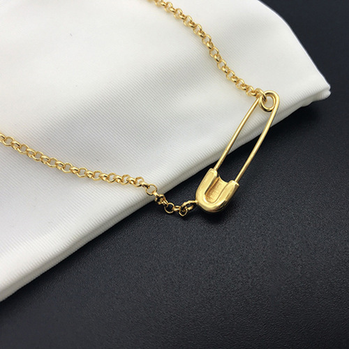 European and American ins style necklace Internet celebrity retro old chain choker gold lock pin chain choker necklace