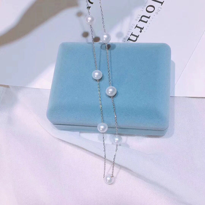 Women's Gender Freshwater Pearl Sterling Silver Solid Color Necklace