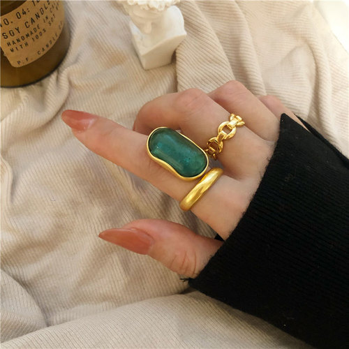 925 sterling silver French retro distressed niche designer emerald light luxury antique ring ins trendy women