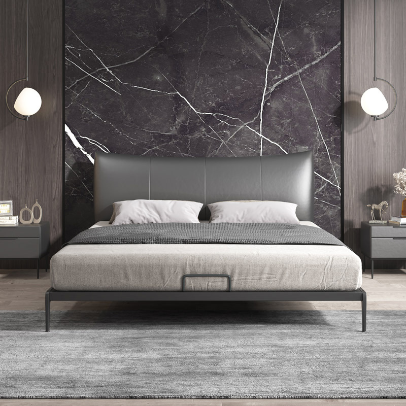 Yihaixuan nórdico Luz de lujo de cuero cama de hierro dormitorio principal cama doble italiano minimalista Hong Kong estilo ins estilo 1,8 m Cama grande