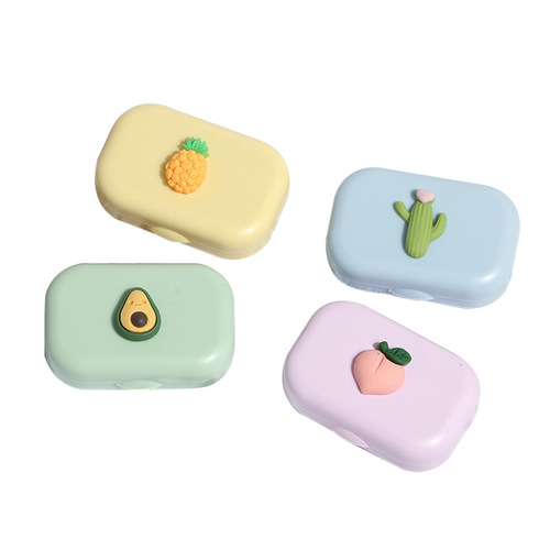 Three-dimensional cartoon contact lens case wholesale with mirror clip tweezers companion box double box care contact lens box