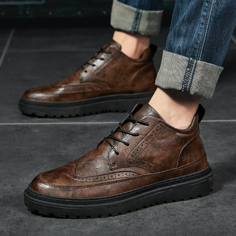 2020 Autumn and Winter High-top Board Shoes Youth Outdoor Casual Trendy Shoes Thick-soled Non-slip Trendy Shoes All-match Men's Shoes Lightweight Breathable