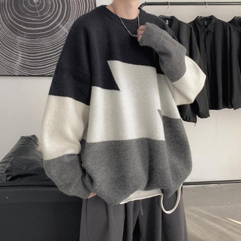 Color-block sweater men's autumn and win...