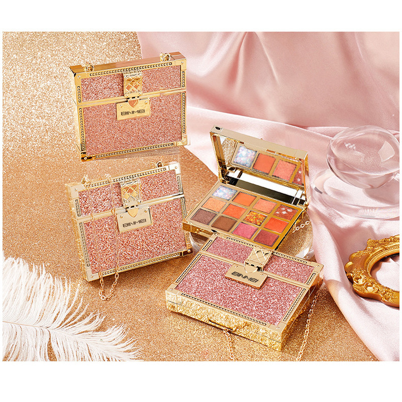 缤美網紅熱賣款12色國貨星空皮包項鏈眼影啞光珠光眼影壹件代發