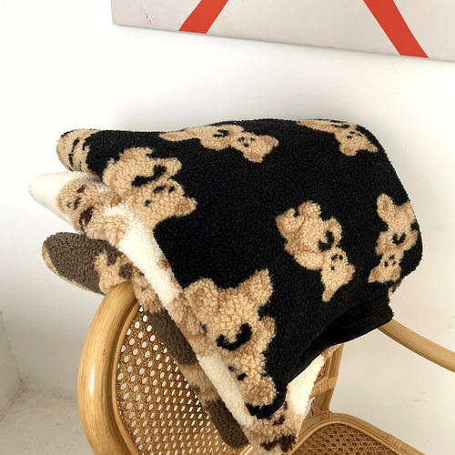 ins cute bear double-sided lamb velvet blanket autumn and winter thickened children's blanket leisure car nap cartoon blanket