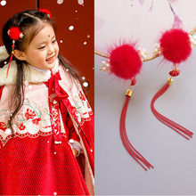 兒童漢服毛球頭飾過年喜慶唐裝發飾女童流蘇可愛發夾貝優可配飾