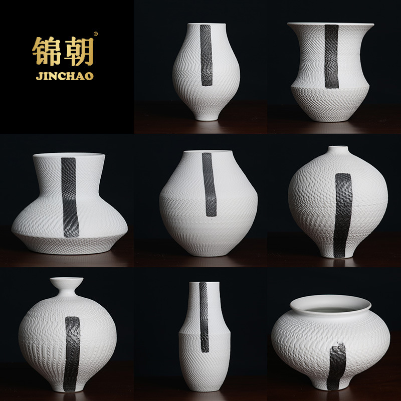 新中式花瓶陶瓷擺件白色花器現代輕奢樣板房間售樓處家居軟裝飾品