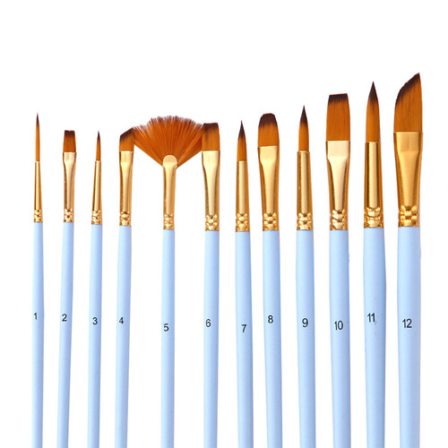 12-piece combination nylon brush set, matte blue rod brush, acrylic oil brush student art supplies